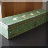 D52. Green painted wood box. 2.5 x 11” x 3” - $22 